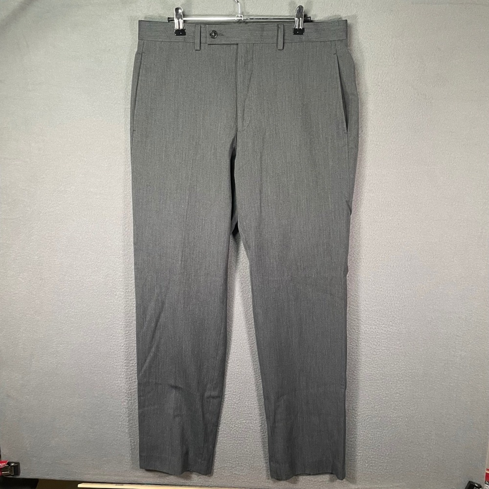 Calvin Klein Mens 35x31 Dress Pants Gray Flat Front Straight Leg